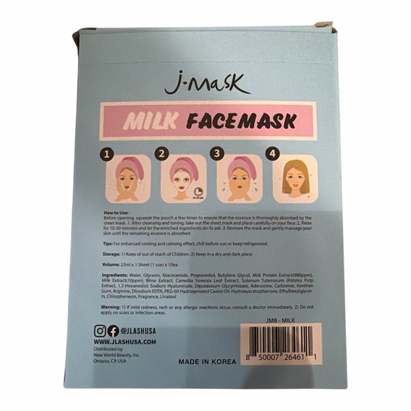 J-Mask Nourishing Milk Face Mask Korean skincare pack of 30 masks - Picture 2 of 3